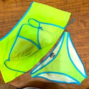 Bikini swim suit, Size Large, lime green and blue. 3 pieces